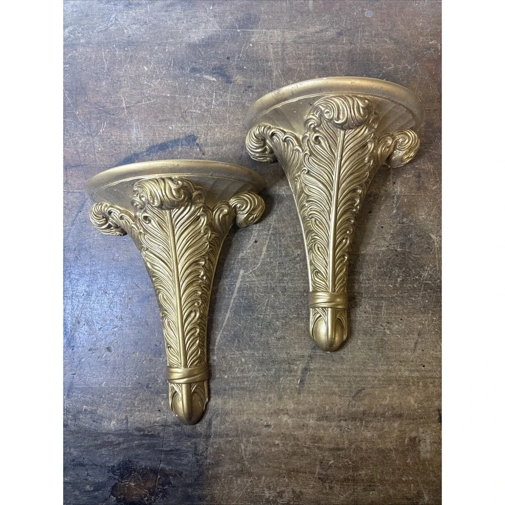 Vtg Italian Gold Plaster Wall Brackets/Shelf Brackets /Wall Corbels/ Sconce READ